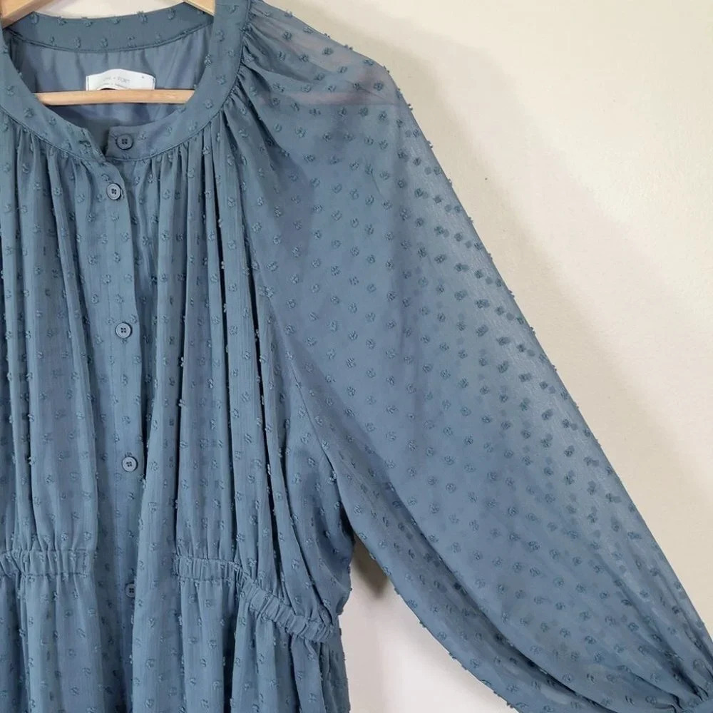 Oak + Fort Swissdot Midi Dark Turquoise Dress - Picture 8 of 15